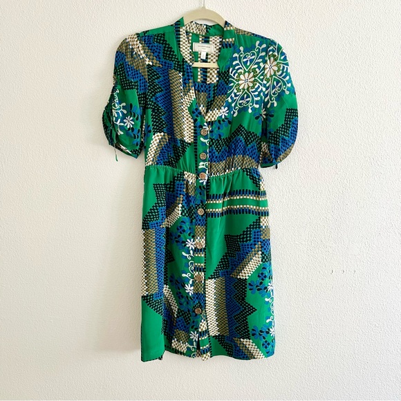 Anthropologie Dresses & Skirts - Anthropologie- Moulinette Soeurs Vibrant Green Blue Puff Sleeve Dress- Size 2